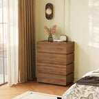 Comodino con 4 cassetti stile rustico, Cassettiera per la camera da letto, Comodino alto, Colore noce