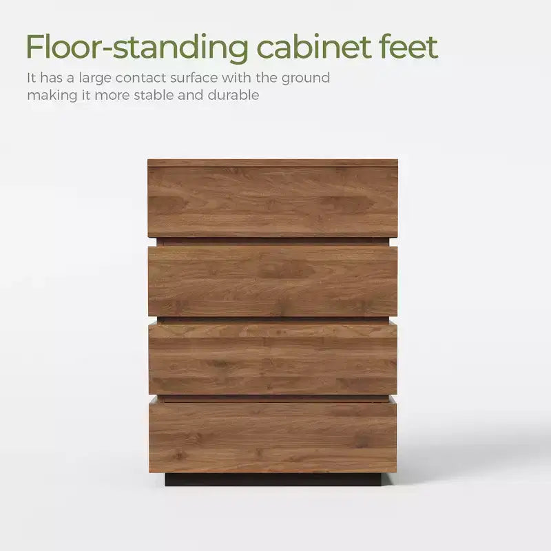 Comodino con 4 cassetti stile rustico, Cassettiera per la camera da letto, Comodino alto, Colore noce