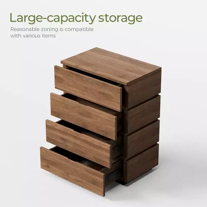 Comodino con 4 cassetti stile rustico, Cassettiera per la camera da letto, Comodino alto, Colore noce