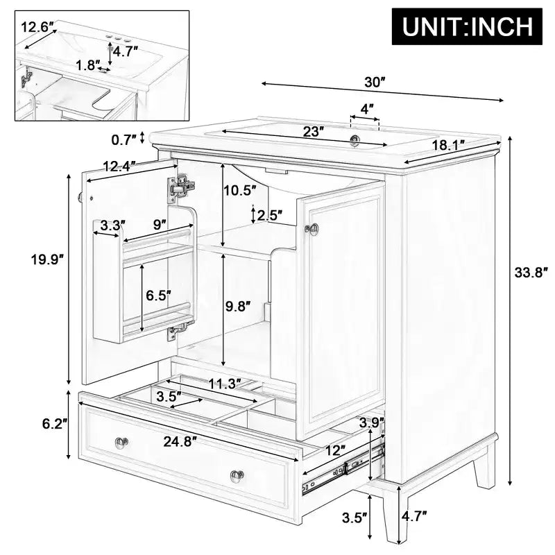 Mobile Bagno da 75 cm con Lavabo e Armadietto Contenitore