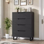 4 Drawer Tall Dresser 41.5 Inch Vertical Wooden Storage Cabinet with Freestanding Design for Bedroom, Living Room, Hallway, and Entryway,Black