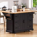 GDFStudio Agnes 56 Embossed Vertical Stripe Rolling Kitchen Island with Drop Leaf, Power Outlet and 6 Drawers