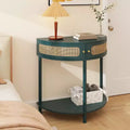 Okak Modern Unique Half Moon Console Table with Sliding Rattan Door,Natural Side Table End Table for Bedroom,Living Room