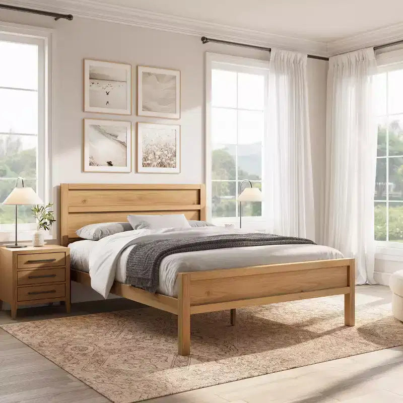 Letto moderno in pannelli di legno con testiera