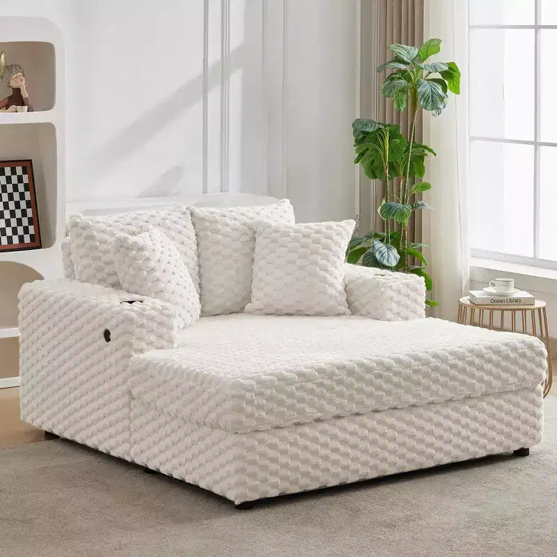 Upholstered Modern Sleeper Sofa Bed with Throw Pillows & Armrests, Large Comfy Reading Chair for Living Room and Bedroom