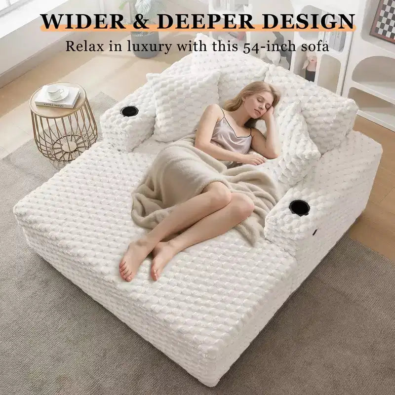 Chaise longue imbottita con portabicchieri e porte USB