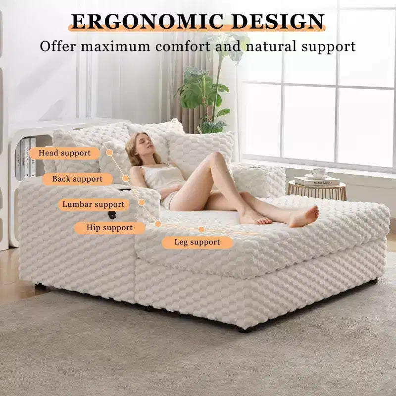 Chaise longue imbottita con portabicchieri e porte USB