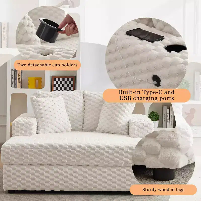 Chaise longue imbottita con portabicchieri e porte USB