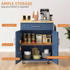 Carrello da Cucina in Legno con Doppio Armadietto, Cassetto e Portasciugamani – Carrello Contenitore su Ruote