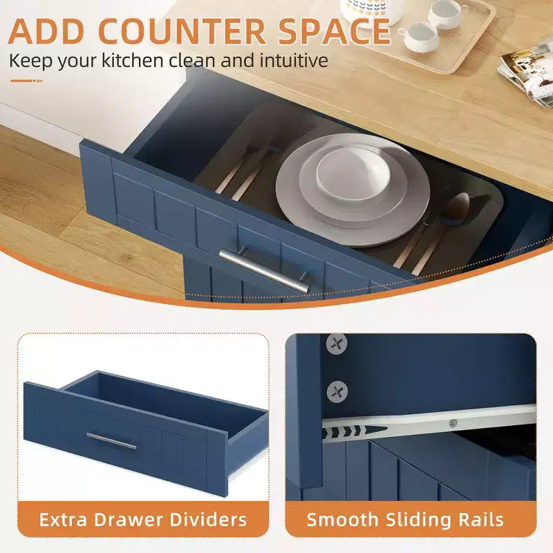Carrello da Cucina in Legno con Doppio Armadietto, Cassetto e Portasciugamani – Carrello Contenitore su Ruote