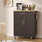 Carrello da Cucina in Legno con Doppio Armadietto, Cassetto e Portasciugamani – Carrello Contenitore su Ruote