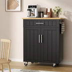 Carrello da Cucina in Legno con Doppio Armadietto, Cassetto e Portasciugamani – Carrello Contenitore su Ruote