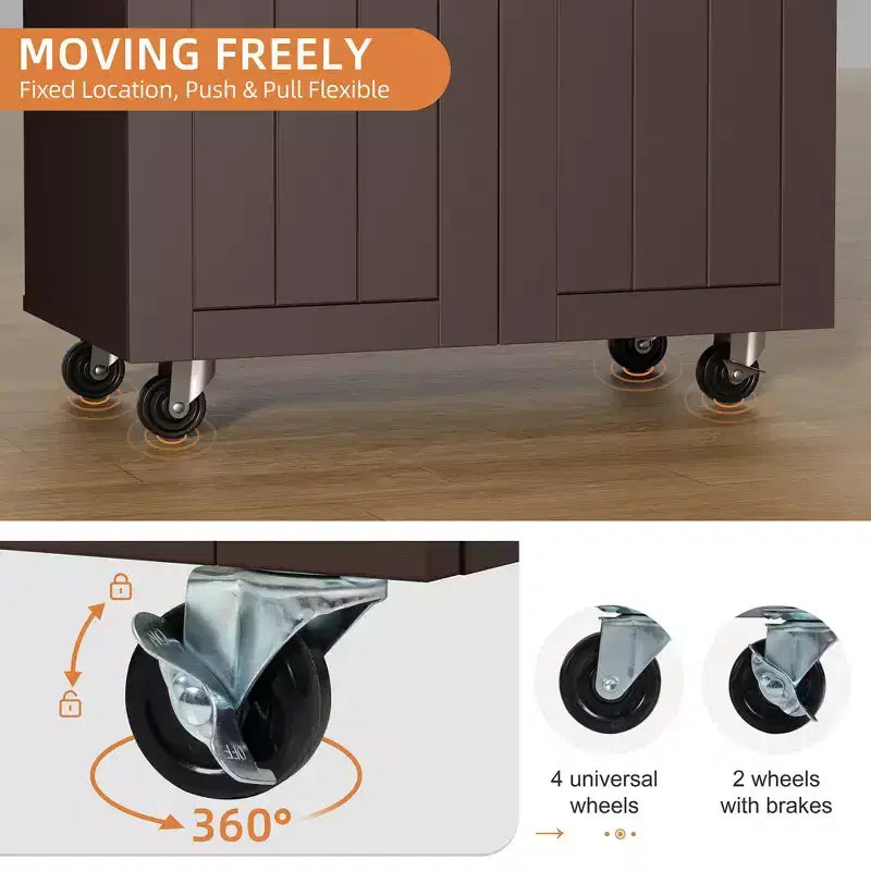 Carrello da Cucina in Legno con Doppio Armadietto, Cassetto e Portasciugamani – Carrello Contenitore su Ruote