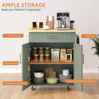 Carrello da Cucina in Legno con Doppio Armadietto, Cassetto e Portasciugamani – Carrello Contenitore su Ruote
