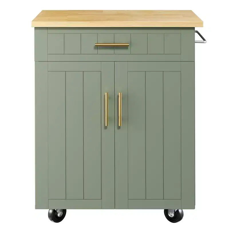 Carrello da Cucina in Legno con Doppio Armadietto, Cassetto e Portasciugamani – Carrello Contenitore su Ruote