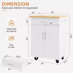 Carrello da Cucina in Legno con Doppio Armadietto, Cassetto e Portasciugamani – Carrello Contenitore su Ruote