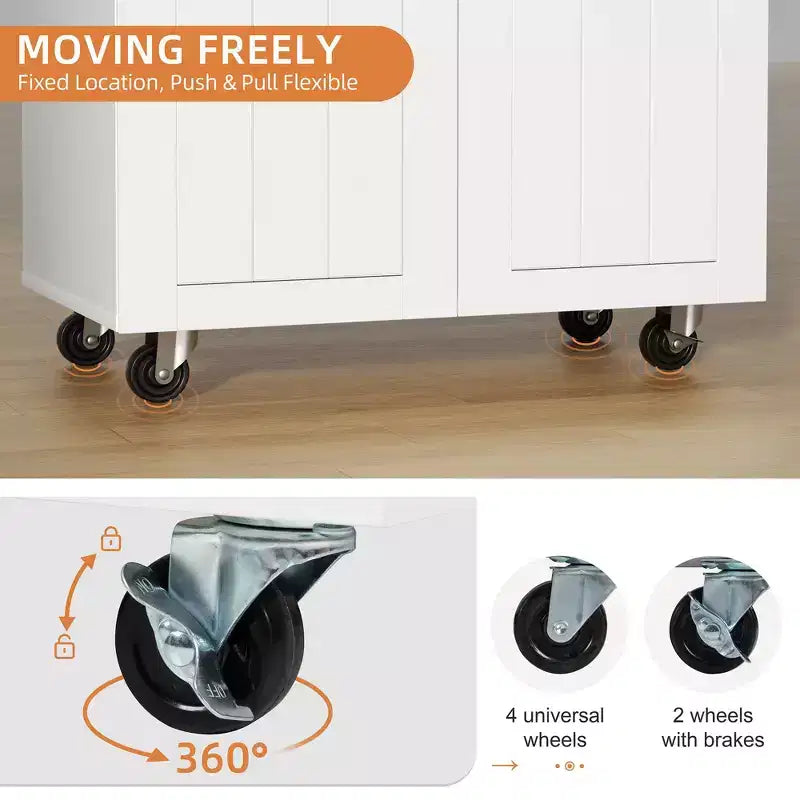 Carrello da Cucina in Legno con Doppio Armadietto, Cassetto e Portasciugamani – Carrello Contenitore su Ruote