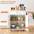 Carrello da Cucina in Legno con Doppio Armadietto, Cassetto e Portasciugamani – Carrello Contenitore su Ruote