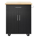 Carrello da Cucina in Legno con Doppio Armadietto, Cassetto e Portasciugamani – Carrello Contenitore su Ruote
