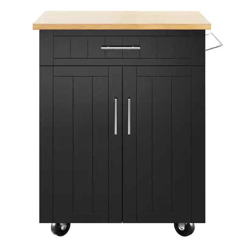 Carrello da Cucina in Legno con Doppio Armadietto, Cassetto e Portasciugamani – Carrello Contenitore su Ruote